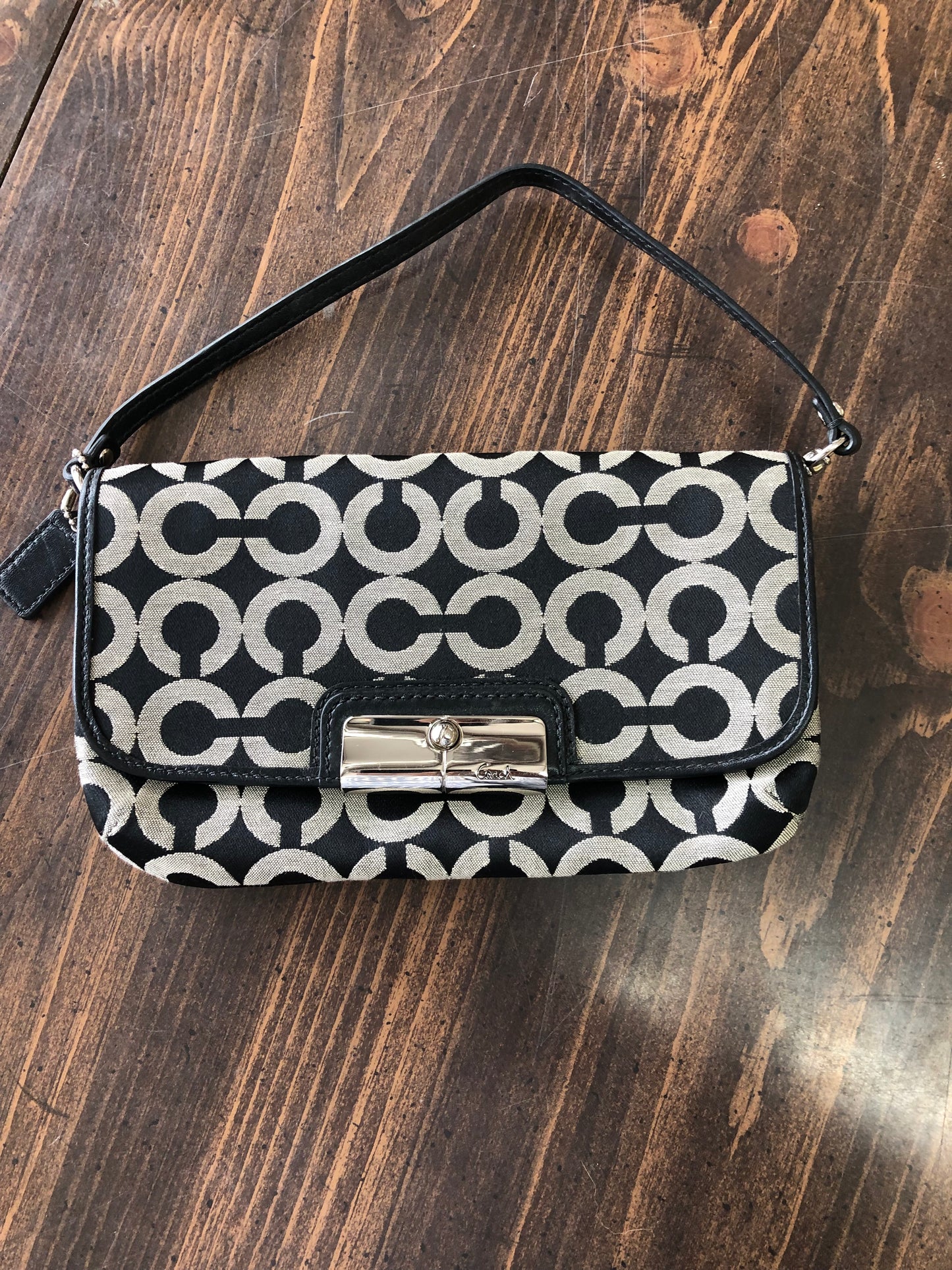 COACH Kristin Op Art Signature Black/Grey Wristlet Purse