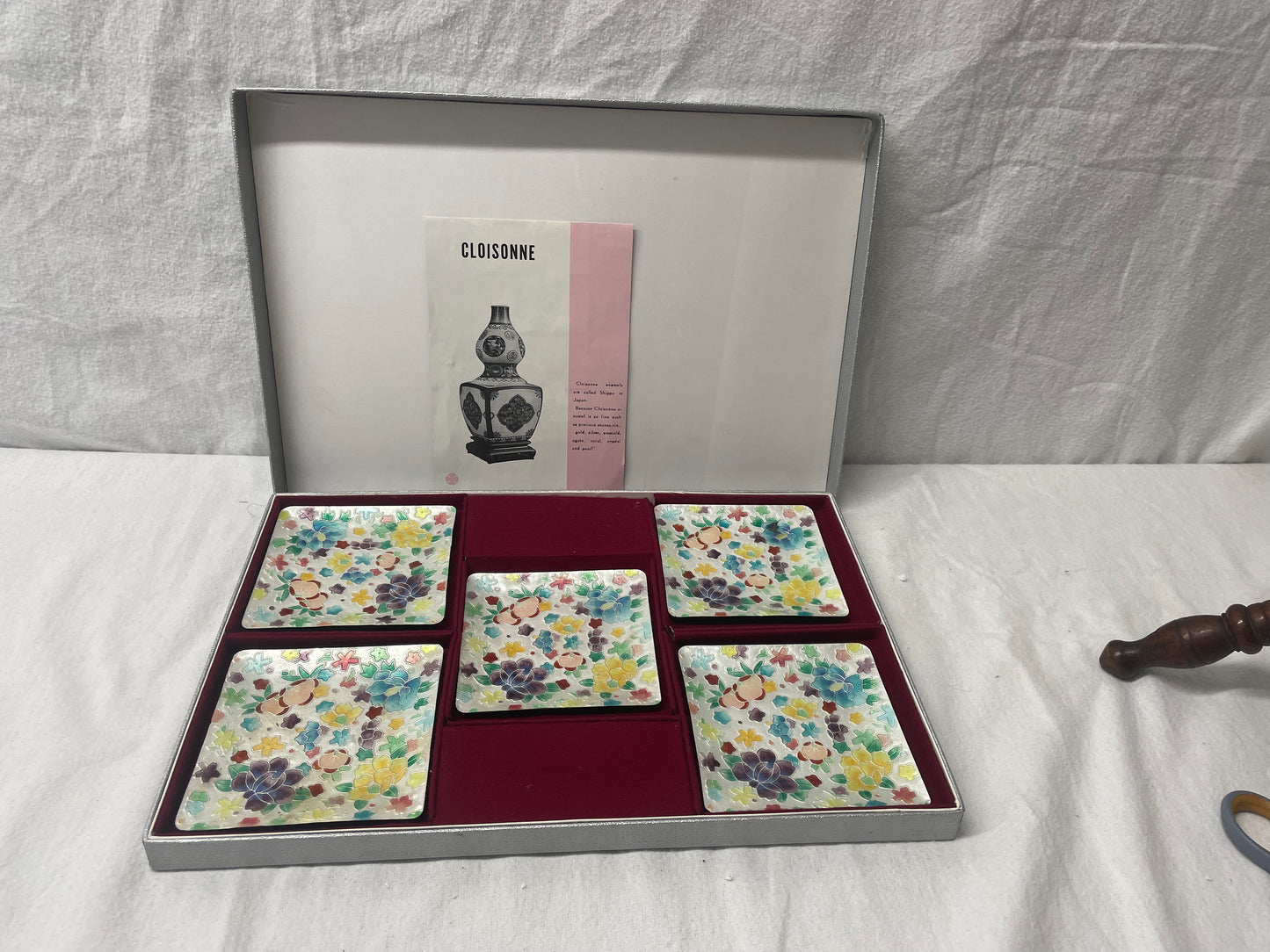 Ando Cloissone Enameled Floral Sushi plates