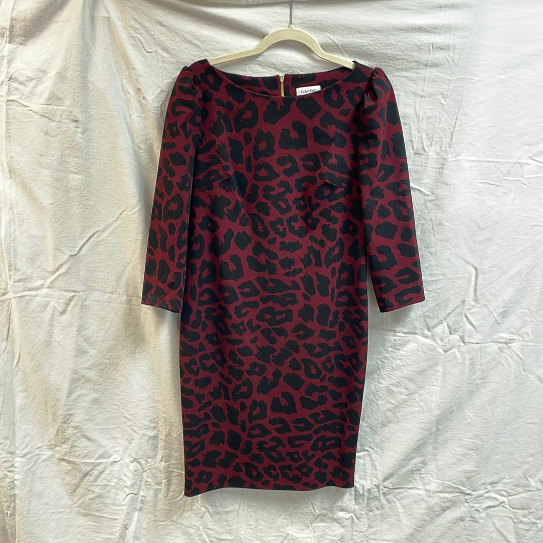 Calvin Klein Maroon Leopard Print Dress