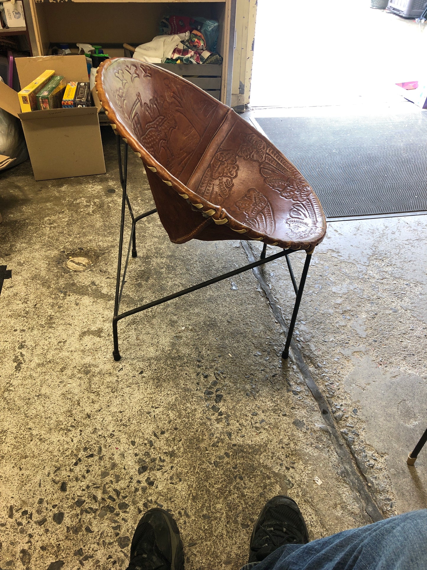 Etched Bolivian Genuine Leather Chair