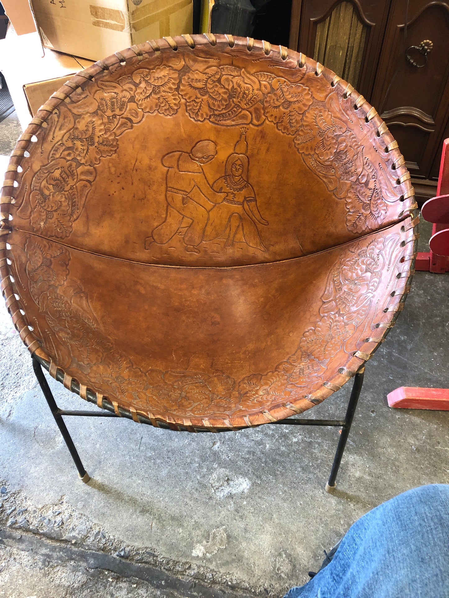 Etched Bolivian Genuine Leather Chair