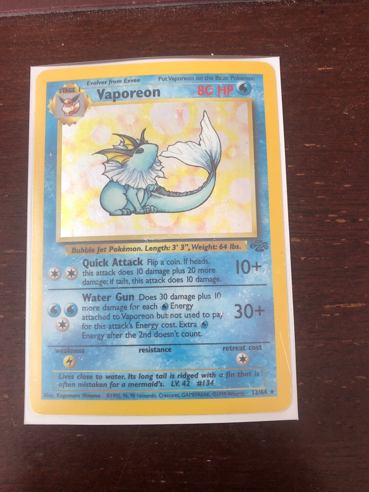 Pokemon Vaporeon Holographic Rare 1999